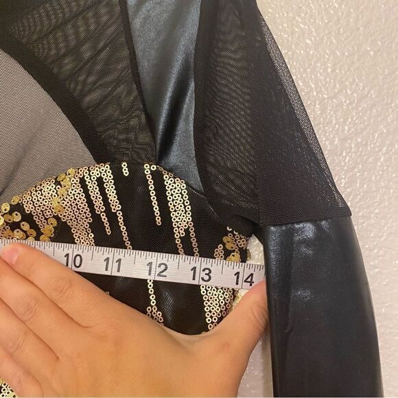 Kelle dance jazz acro costume leotard gold sequin JAGGED SPIRIT 5172 SA adult - Picture 9 of 11